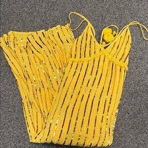 Sundress Yellow Sequin Striped Slip Dress